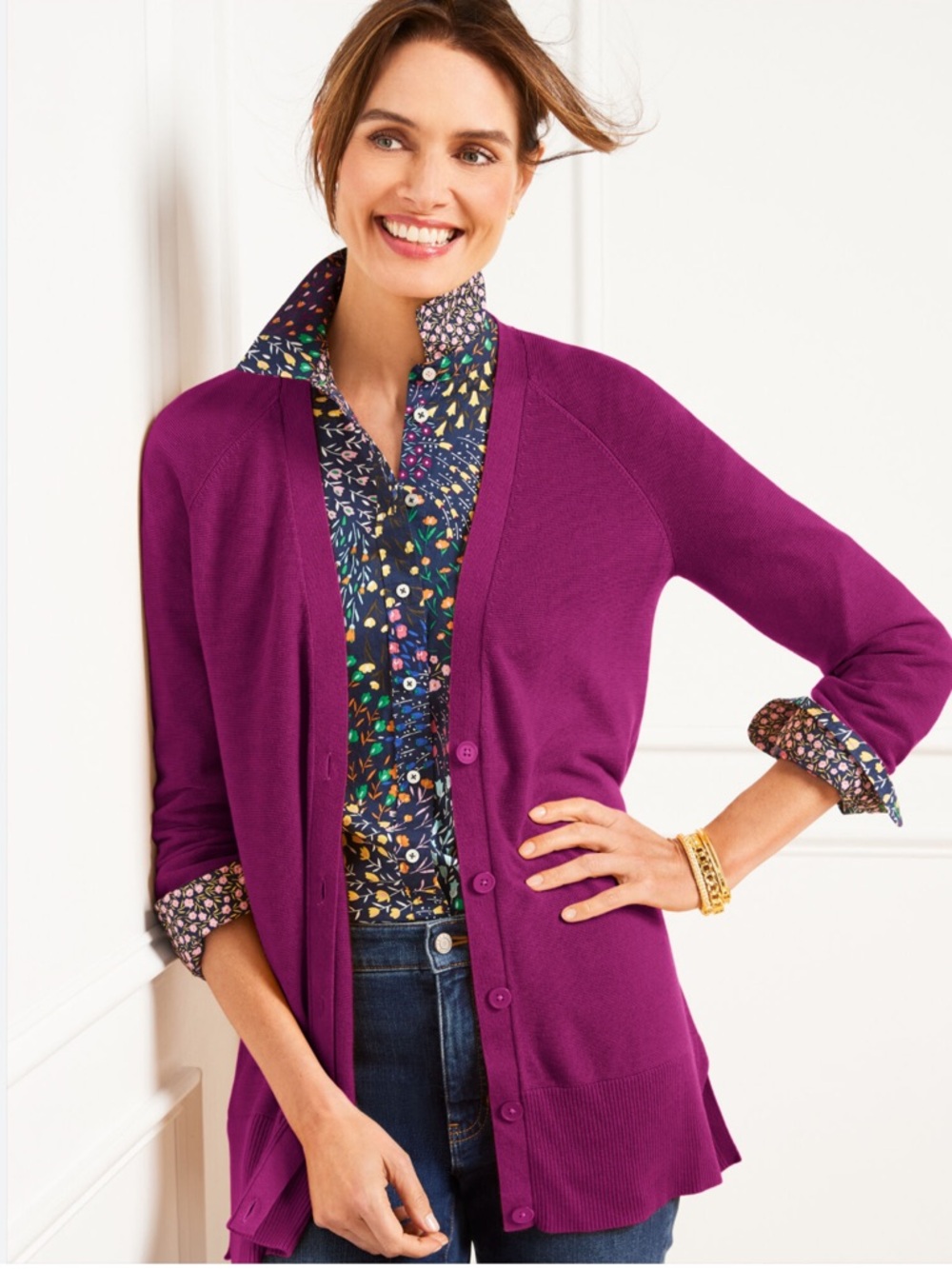 VINCE CASHMERE MAGENTA PURPLE LONG S Women's Cardigan